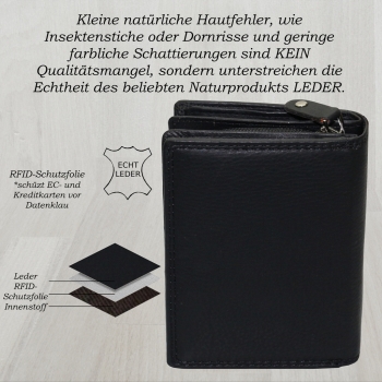 Preview: flevado Damengeldbörse Brieftasche Echt Leder mit Riegelverschluss RFID Schutz Handarbeit Schwarz